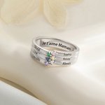 Bague Personnalisée avec 1 à 8 Pierres de Naissance et Nom Gravé Bijoux Délicats Cadeau Anniversaire Fête des Mères pour Maman Grand-Mère