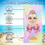 Personalisierte Cartoon Princess Coquette Bogen bunte schnell trocknend überdimensioniert Mikrofaser Strandtuch mit Namen Sommer Strand Geburtstag Geschenk für kleine Mädchen