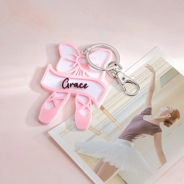 Personnalisé Multicolore Bow Ballet Slipper Bag Tag Keychain with Name Competition Festival Birthday Gift for Ballerina