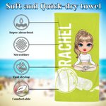 Personalisierte Cartoon Yoga Charakter überdimensioniert schnell trocknen Strand Handtuch mit Namen Sommer Essentials Strand Party Geburtstag Geschenk für Yoga-Liebhaber Frauen Mädchen