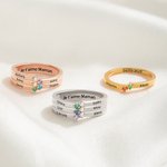 Bague Personnalisée avec 1 à 8 Pierres de Naissance et Nom Gravé Bijoux Délicats Cadeau Anniversaire Fête des Mères pour Maman Grand-Mère