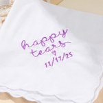 Mouchoir carré à bord festonné avec date et coeur brodés, personnalisé Happy Tears Cadeau de mariage pour la mariée et le marié