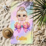 Personalisierte Cartoon Princess Coquette Bogen bunte schnell trocknend überdimensioniert Mikrofaser Strandtuch mit Namen Sommer Strand Geburtstag Geschenk für kleine Mädchen