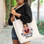 Personalised Cute Cartoon Manicurist Character Canvas Tote Bag with Name Beauty Salon Opening Birthday Gift for Nail Technicians