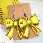 Henkilökohtainen Creative Creative Jalkapallo Baseball Softball Sport Bow Bow Akryyli korvakorut nimi ja numero Game Day Syntymäpäivälahja Ball Sports ystäville