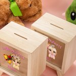 Personalisierte Cartoon kleine Prinzessin kokett Bogen klar hölzerne Spardose Sparschwein mit Namen Schreibtisch Dekor Geburtstag Kindertag Geschenk für Mädchen