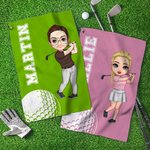 Personalisierte Cartoon Golf Charakter Name Waffel Golf Handtuch mit hängenden Clip Sport Zubehör Geburtstag Geschenk für Familie Freunde
