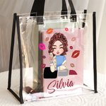 Borsa tote personalizzata con ragazza ragazza e design del rossetto con nome essenziale per viaggio regalo di compleanno per donne