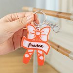 Personalisierte Multicolor Bogen Ballettschuh Tasche Tag Schlüsselanhänger mit Namen Wettbewerb Festival Geburtstag Geschenk für Ballerina
