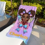 Personalisierte Cartoon Princess Coquette Bogen bunte schnell trocknend überdimensioniert Mikrofaser Strandtuch mit Namen Sommer Strand Geburtstag Geschenk für kleine Mädchen