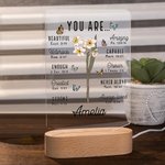 Personalized You Are Bible Verse Birth Flower LED Night Light with Name and Wooden Base Home Decor Birthday Gift for Women Christians