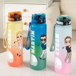 Bouteille d'Eau de Sport Personnalisée avec Nom et Personnage Dessin Animé Style de Golf Cadeau d'Anniversaire pour Passionnés de Golf