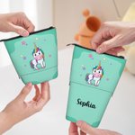 Personalisiertes Fantasie Einhorn Dino Monster 2-in-1 Federmäppchen mit Namen Teleskopisches Standmäppchen Schulanfang Geburtstag Geschenk für Kinder