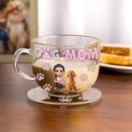 Personalized Dog Mom 3D Cartoon Girl and 1-4 Dogs Paw Print 16 oz Clear Glass Cup with Names Birthday Gift for Pet Lover Owner