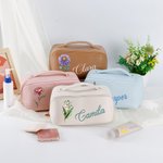 Personalized Retro Birth Flower Leather Wide Open Makeup Bag with Name Mother's Day Birthday Gift for Women