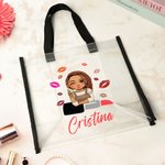 Borsa tote personalizzata con ragazza ragazza e design del rossetto con nome essenziale per viaggio regalo di compleanno per donne