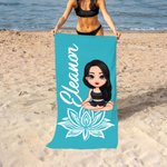Personalisierte Cartoon Yoga Charakter überdimensioniert schnell trocknen Strand Handtuch mit Namen Sommer Essentials Strand Party Geburtstag Geschenk für Yoga-Liebhaber Frauen Mädchen
