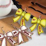 Henkilökohtainen Creative Creative Jalkapallo Baseball Softball Sport Bow Bow Akryyli korvakorut nimi ja numero Game Day Syntymäpäivälahja Ball Sports ystäville