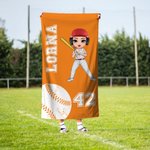 Personalized Softball Baseball Cartoon Character Quick Dry Soft Oversized Beach Towel with Name and Number Beach Party Travel Gift for Sports Lover