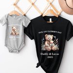 Personalized Cute Daddy Bear and Baby Bear 100% Cotton Baby Bodysuit T-shirt with Name and Year Our 1st Father's Day Gift for Baby Dad