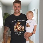Personalized Cute Daddy Bear and Baby Bear 100% Cotton Baby Bodysuit T-shirt with Name and Year Our 1st Father's Day Gift for Baby Dad