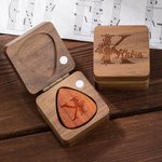 Personalized Note Initial Wooden Magnetic Guitar Pick Storage Box with Engraved Name Father's Day Birthday Gift for Musician Guitar Player