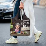 Borsa tote grande riutilizzabile personalizzata con personaggio in stile cartone animato regalo di festa della mamma per amanti di lavoro a maglia