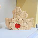 Puzzle in legno personalizzato tema famiglia di anatre con cuore rosso e 2-5 nomi decor da scrivania regalo di compleanno e anniversario per famiglia