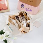 Personalized Retro Birth Flower Leather Wide Open Makeup Bag with Name Mother's Day Birthday Gift for Women