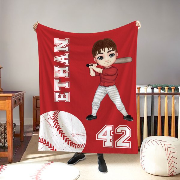 Personalized Multicolour Ball Sports Cartoon Character Soft Throw Blanket with Name and Number Home Decor Game Day Birthday Gift for Ball Lovers