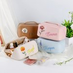 Personalized Retro Birth Flower Leather Wide Open Makeup Bag with Name Mother's Day Birthday Gift for Women