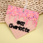 Personalised Melted Ice Cream Waffle Acrylic Ornament with Name and Number Bag Accessories Game Birthday Gift for Baseball Softball Lovers Athletes