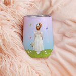 Personalized Birth Flower Basket Cartoon Flower Girl 12 oz Insulated Wine Tumbler with Name and Spill-proof Lid Bridal Shower Gift for Flower Girl