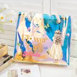 Personalized Cartoon Flower Girls Multicolour Waterproof Clear Tote Bag with Name Birth Flower Basket Bridal Shower Wedding Gift For Flower Girls