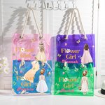 Personalized Cartoon Flower Girls Multicolour Waterproof Clear Tote Bag with Name Birth Flower Basket Bridal Shower Wedding Gift For Flower Girls