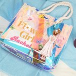 Personalized Cartoon Flower Girls Multicolour Waterproof Clear Tote Bag with Name Birth Flower Basket Bridal Shower Wedding Gift For Flower Girls