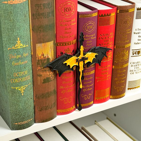 Personalised Black Gold Double Dragon Book Insert Bookmark with Name Bookshelf Decor Birthday Gift for Bookworm Book Lovers