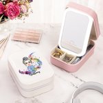 Personalised Watercolour Stave Musical Note Cartoon Character Leather Jewellery Box with LED Three-colour Adjustable Mirror Birthday Gift for Women