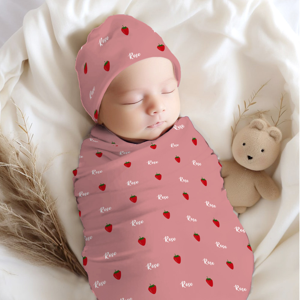 Ensemble d'emmaillotage et de bonnet à nœuds avec nom Cadeau d'anniversaire pour nouveau-né.