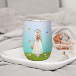 Personalized Birth Flower Basket Cartoon Flower Girl 12 oz Insulated Wine Tumbler with Name and Spill-proof Lid Bridal Shower Gift for Flower Girl