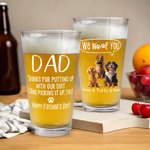 Personalized We Woof You 3D Cartoon 1-6 Dogs 16 oz Clear Beer Glass with Name and Text Father's Day Birthday Gift for Dog Dad Mom Dog Lover