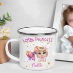 Personalisierte Cartoon Little Princess Coquette Bow 12 oz farbigen Rand Emaille-Becher mit Namen Geburtstag Kindertag Geschenk für Mädchen