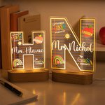 Personalized Difference Maker Apple Pencil Initial LED Night Light with Name and Wooden Base Teacher's Day Appreciation Birthday Gift for Teacher