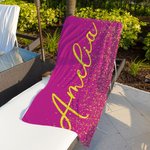 Toalla de playa de gran tamaño y secado rápido con nombre personalizada con diseño dorado brillante para mujeres amantes de la natación.
