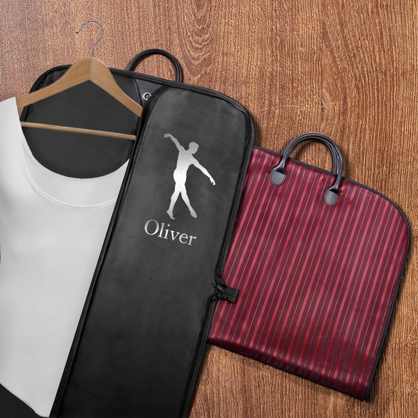 Personalized Dancer Silhouette Waterproof Oxford Zippered Garment Dust Bag with Name and Leather Handle Performance Day Birthday Gift for Dancers