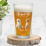 Personalized We Woof You 3D Cartoon 1-6 Dogs 16 oz Clear Beer Glass with Name and Text Father's Day Birthday Gift for Dog Dad Mom Dog Lover
