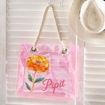 Personalized Birth Flower Neon Laser Clear Tote Bag with Name Birthday Mother's Day Gift for Women