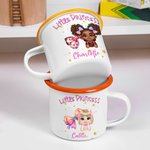Personalisierte Cartoon Little Princess Coquette Bow 12 oz farbigen Rand Emaille-Becher mit Namen Geburtstag Kindertag Geschenk für Mädchen