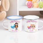 Personalisierte Cartoon Little Princess Coquette Bow 12 oz farbigen Rand Emaille-Becher mit Namen Geburtstag Kindertag Geschenk für Mädchen