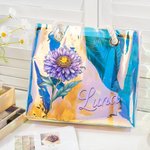 Personalized Birth Flower Neon Laser Clear Tote Bag with Name Birthday Mother's Day Gift for Women